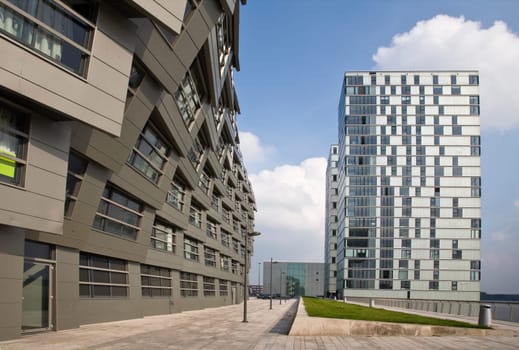 The wavy facade surface of a modern building in Almere, Holland