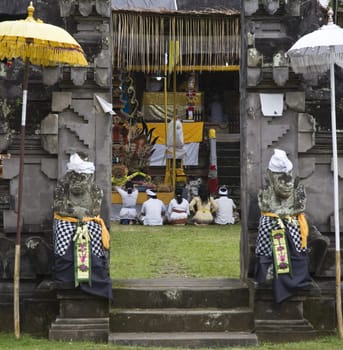 Preparing offerings for a temple ceremony in Bali