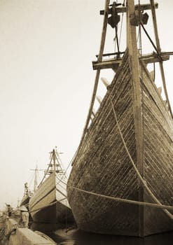 Makassar schooners (pinisi) in Sunda Kelapa, the old port of Jakarta, Indonesia