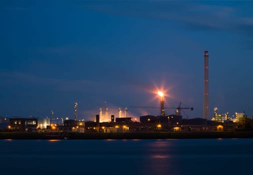 Refinery at night in the Port of Rotterdam, Europoort, Holland