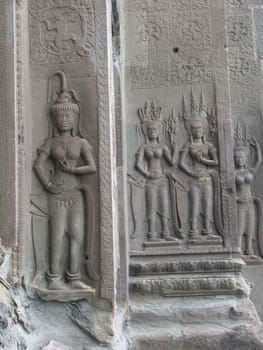 Stone carvings at the Angkor Wat, Cambodia