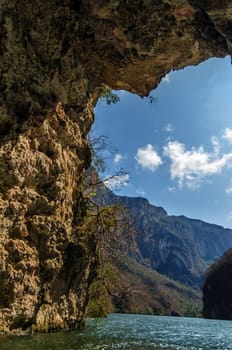 View of Sumidero Canyon as seen from the inside of a cave
