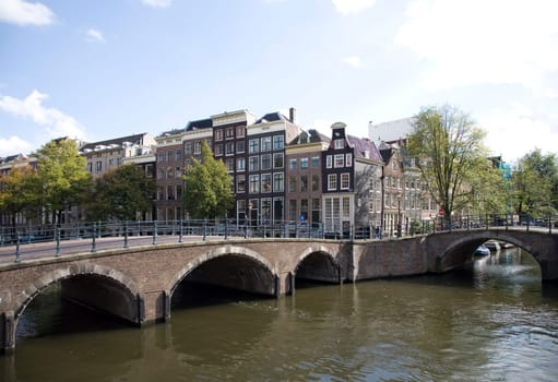 Canal junction in Amsterdam, Holland