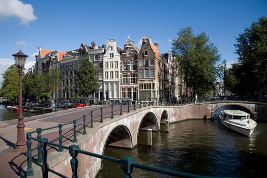 Canal junction in Amsterdam, Holland