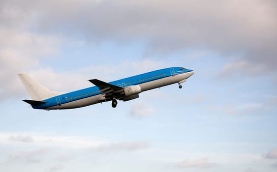Airplane takes off from schiphol airport, Amsterdam