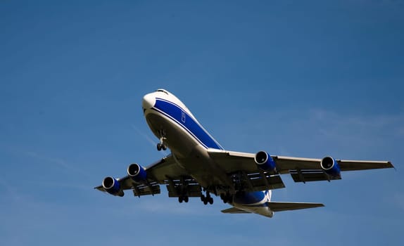 Airplane landing at Schiphol Airport, Amsterdam, Holland