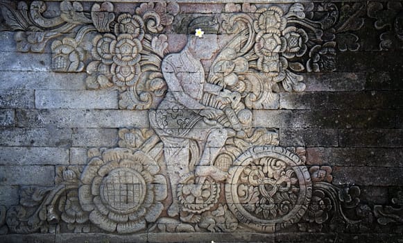 Famous stone relief carving at Pura Maduwen Karang