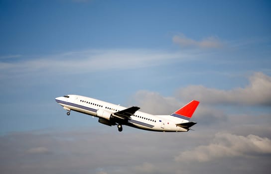 Airplane takes off from schiphol airport, Amsterdam