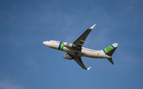 Airplane takes off from schiphol airport, Amsterdam