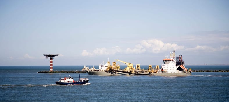 Cutter suction dredger is dredging the Port of Rotterdam