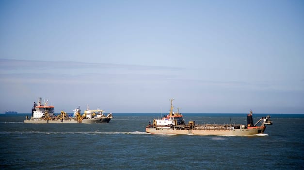 Cutter suction dredger is dredging the Port of Rotterdam