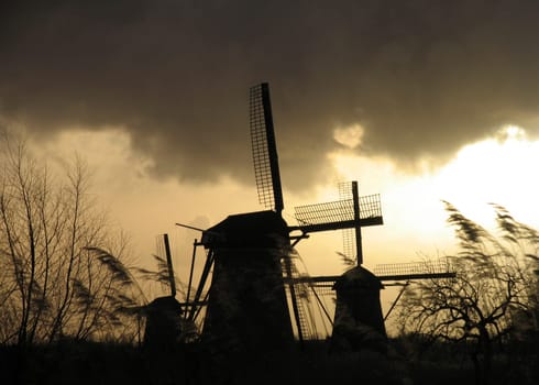 Dutch windmills in Kinderdijk, the Netherlands