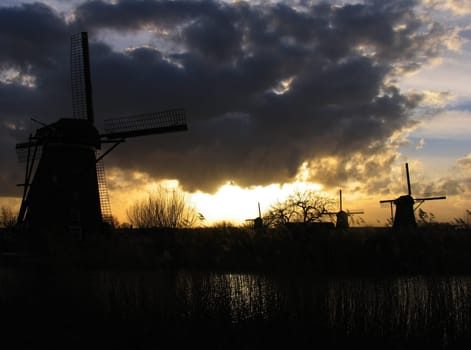Dutch windmills in Kinderdijk, the Netherlands