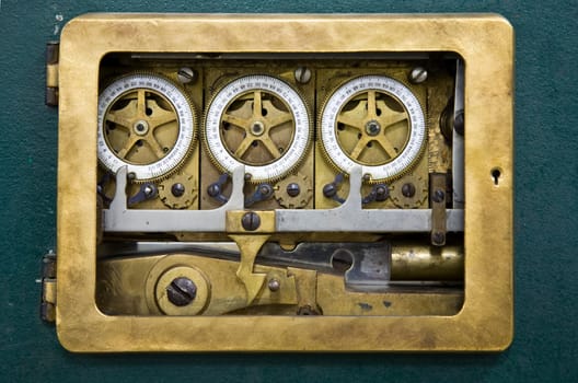 Inside view of an antique combination lock of bank Mandiri in Jakarta, Indonesia