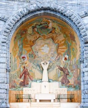 External chapel of the Rosary Basilica in Lourdes, France