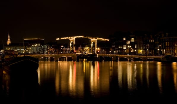 The Magere Brug at night in Amsterdam,Holland