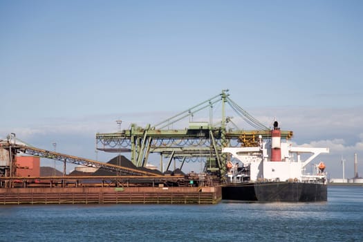 Unloading a bulk carrier at the Port of Rotterdam