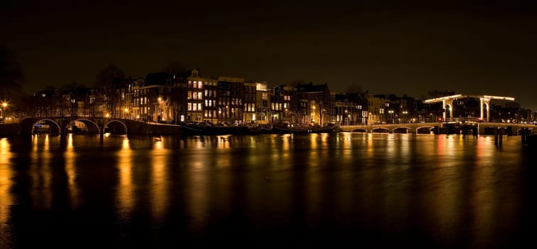 The Magere Brug at night in Amsterdam,Holland