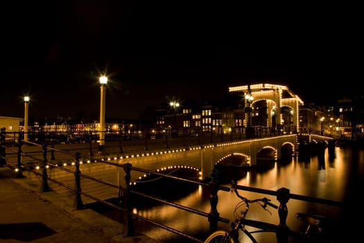 The Magere Brug at night in Amsterdam,Holland