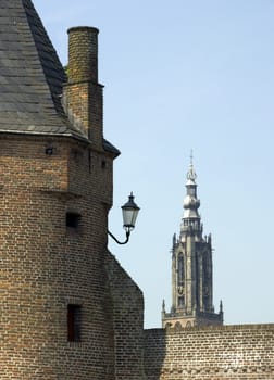 Defense tower and church of Amersfoort, Holland