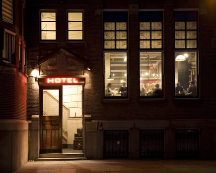 Open door of an hotel entrance in Rotterdam,Holland