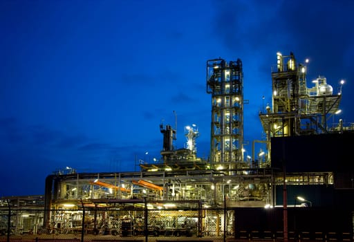 Refinery at night in the Port of Rotterdam, Europoort, Holland