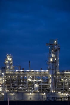 Refinery at night in the Port of Rotterdam, Europoort, Holland