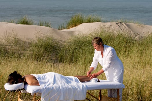 Massage in the dunes on the island Ameland, the Netherlands