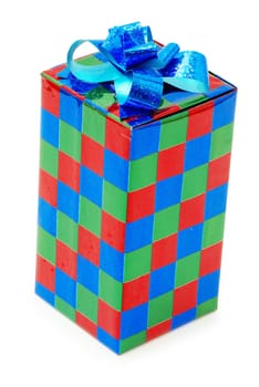 Christmas box gifts with satin bow isolated on white background