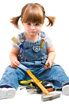 baby girl with working tool
