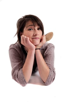 woman lengthened on the ground with hand under her mouth