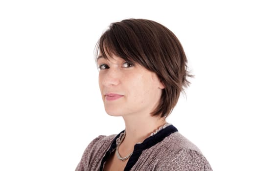 variation face of a young brunette woman on studio