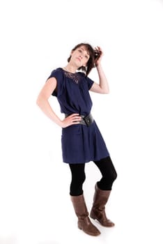 young brunettte woman playing like a model isolated on studio
