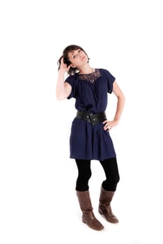 young brunettte woman playing like a model isolated on studio
