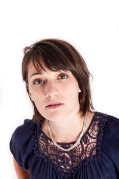 variation face of a young brunette woman on studio