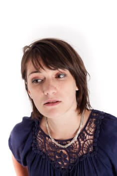 variation face of a young brunette woman on studio