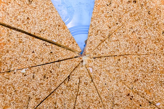 big bread with sesame made  sliced