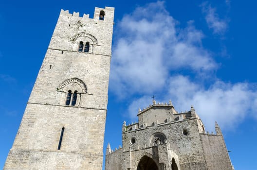 church with bell tower in Erice in Sicily