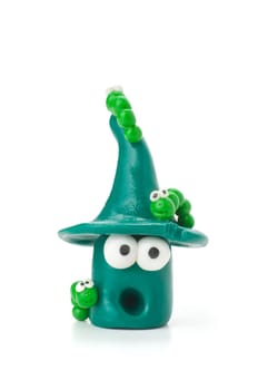 Handmade clay figure with caterpillars