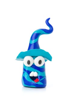 Handmade clay figure with blue stripes