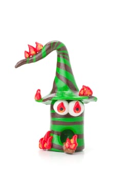 Handmade clay figure with flames