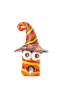 Handmade clay figure with stripes