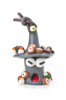 Handmade clay figure with sushi