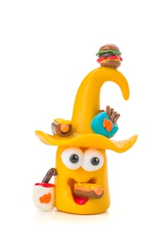 Handmade clay figure with fast food