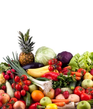 Collection of fruits and vegetables isolated on white background.