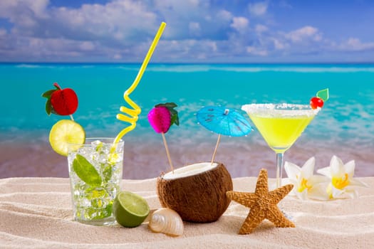 Caribbean tropical sand beach cocktails mojito margarita