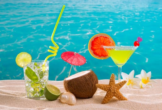 Caribbean tropical sand beach cocktails mojito margarita