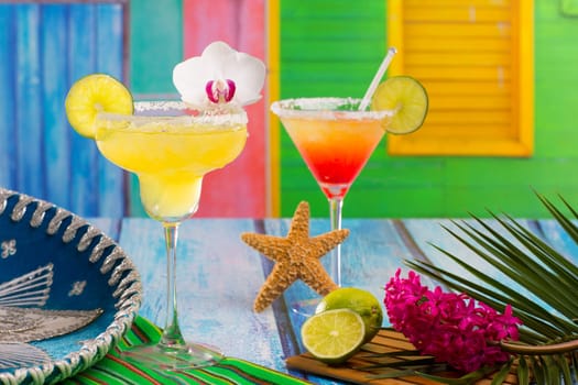 Cocktails mexican Margarita and sex on the beach at Caribbean tropical house