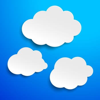Thre clouds on the blue sky label. Eps 10 vector file.