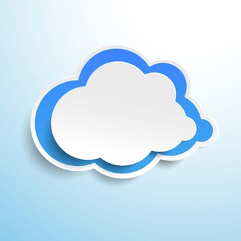 Blue cloud label design on cyan background. Eps 10 vector file.